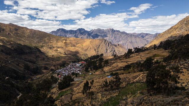 Andean landscape and agricultural terraces in the Nor Yauyos-Cochas Landscape Reserve, Peru