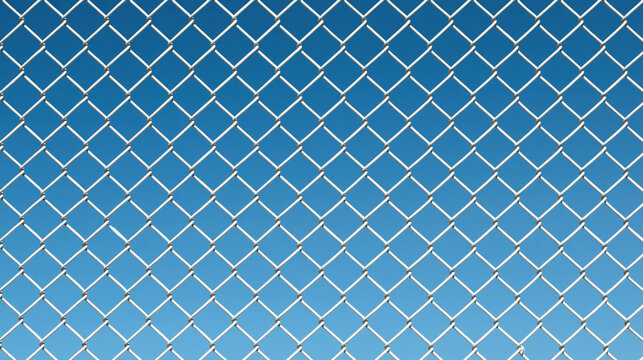 Chain link fence metal fence blue sky pattern grid diagonal silver wire security barrier background repeating diamond pattern outdoor clear sky geometric abstract texture close up steel enclosure