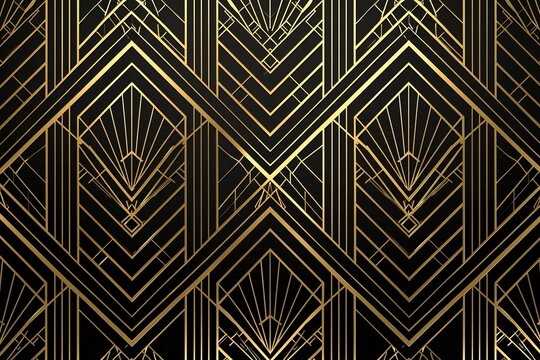 Elegant seamless art deco geometric pattern in gold and black luxury vintage wallpaper style