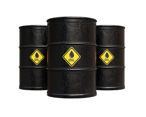Naklejka na ściany i meble Three crude oil barrels icon on transparent background. Gas price, energy, fossil fuel and industry concept. 3d render