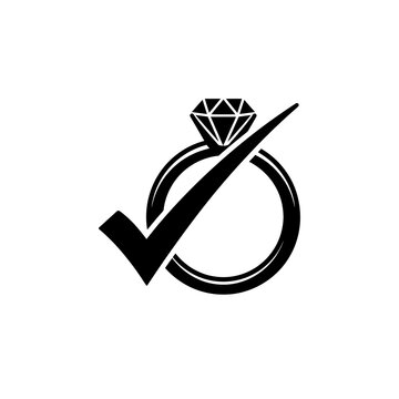 Certified Diamond Engagement Ring with Checkmark Icon Vector Illustration