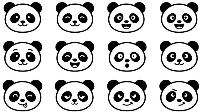 Panda face icons arranged in a grid black on white background