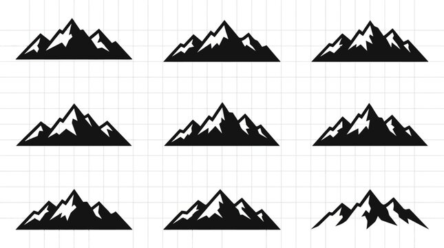 Mountain peaks array presents graphic symbols.
