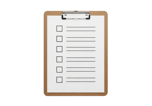 Empty checklist clipboard with checkboxes isolated on transparent background