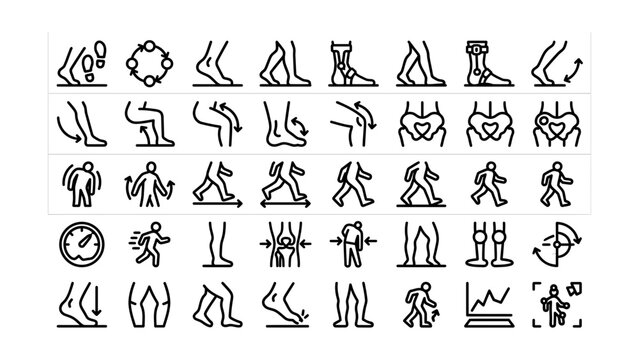 Collection of diverse human movement and exercise icons isolated on transparent background