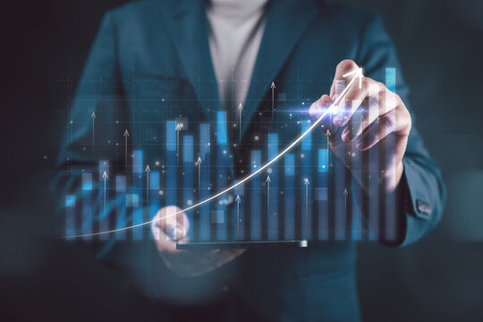 graph stock market economics, chart growth business to success globally. concept of investment, plan strategy, increase profit, financial economy, and grow marketing. digital technology trend