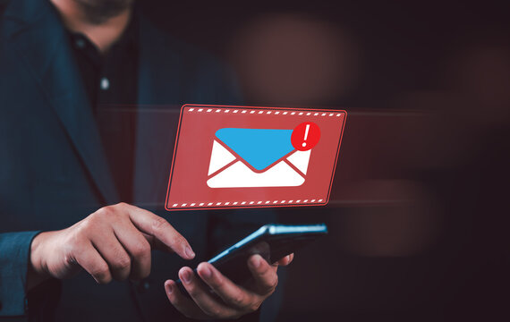 Alert Email inbox and spam virus with warning caution for notification on internet letter security protect, junk and trash mail and compromised information.