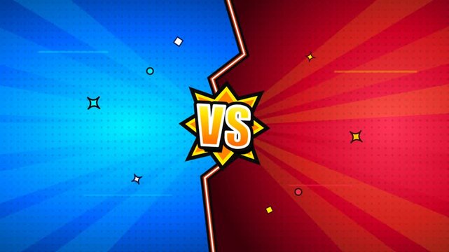 Animated comic book style versus background split in blue and red