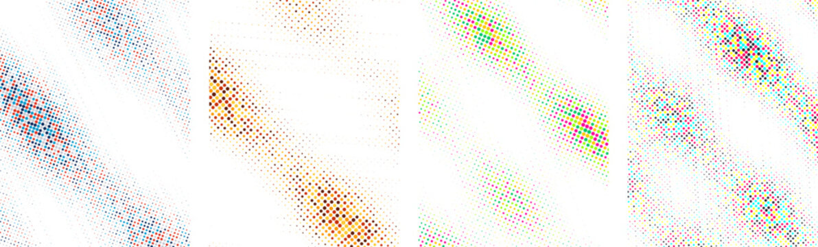 Dotted halftone background set with cyan and magenta circular shapes for professional marketing materials