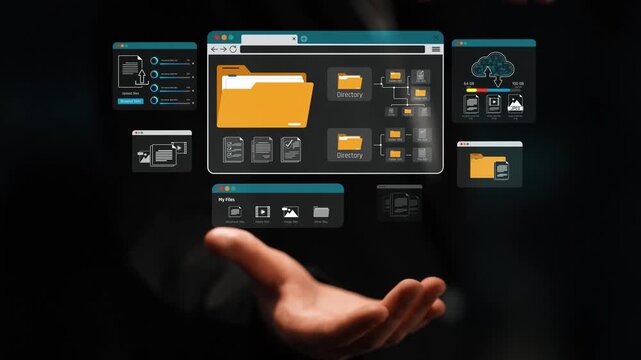 Futuristic Data Management System with Virtual Folders and Cloud Storage Representing Productivity and Technology Concepts Sigmoid