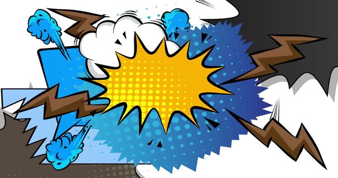 Cartoon background animation, comic book backdrop video. Retro comics pop art design.
