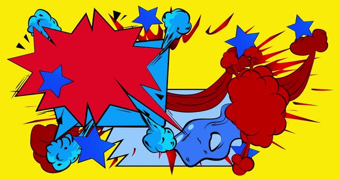 Cartoon background animation, comic book backdrop video. Retro comics pop art design.