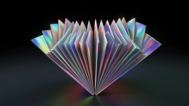 蛇腹状に折られたホログラムシートが伸び縮みする抽象背景