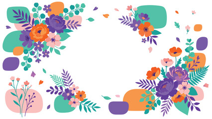 Obraz premium Colorful Floral Border Frame with Vibrant Flowers and Leaves for Invitations and Design.