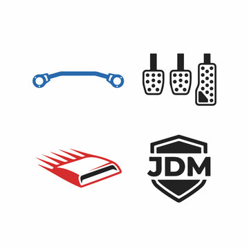 Collection of flat design icons for automotive and branding.