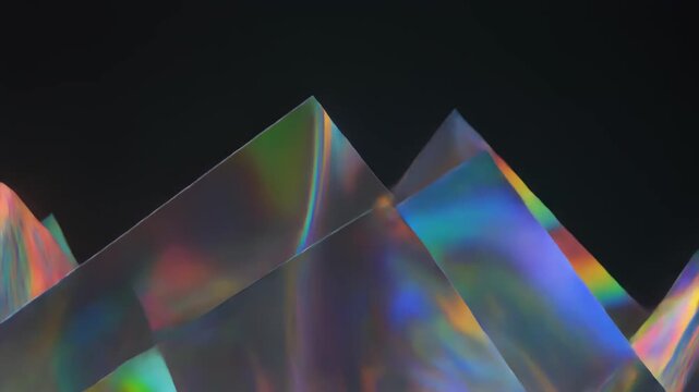 幾重にも重なるホログラムシートがずれ動く抽象背景