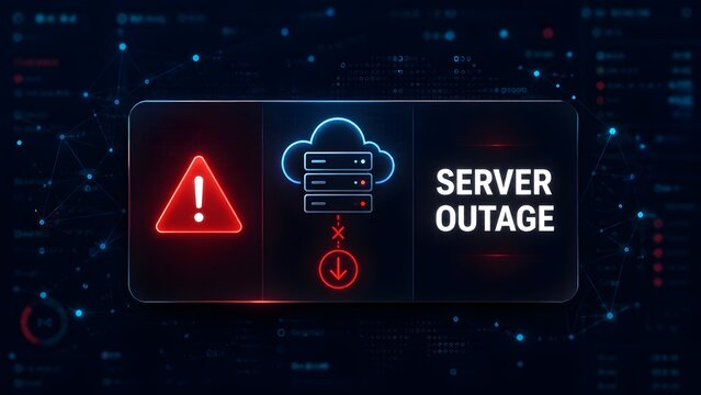 Server Outage Warning Notification On Futuristic Digital Interface And Network Background