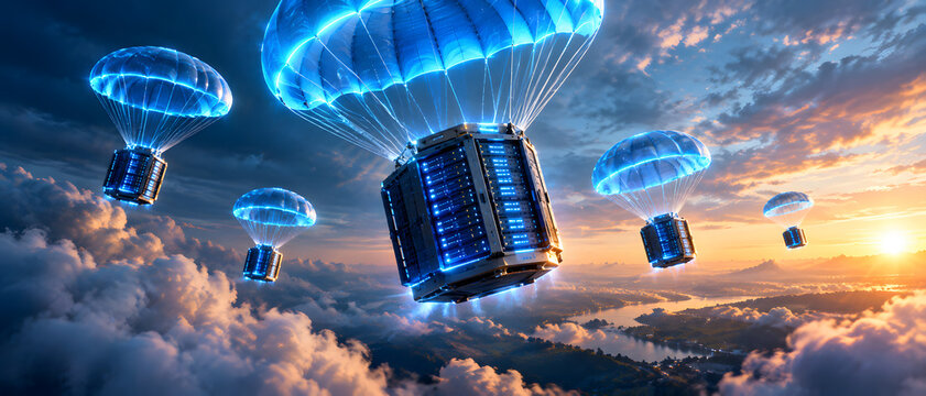 Creative futuristic visualization of valuable digital data being protected by multiple independent backup systems, symbolizing data backup, disaster recovery, cloud backup, database protection, 