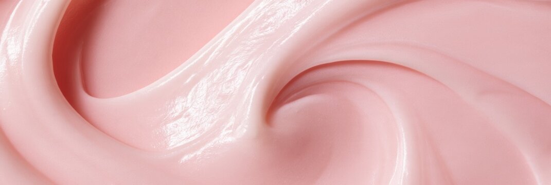 A close-up view of pink calamine lotion displays a fluid texture, featuring pale pink tones in a soft medical skincare style.