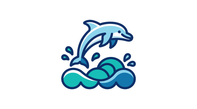 Playful dolphin jumping from curved sea waves vector art.