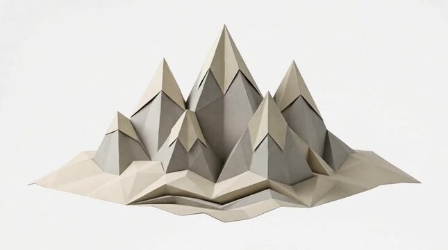Paper craft mountain range model isolated on a white background