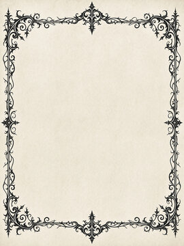 Thin gothic scroll border frame on aged ivory parchment