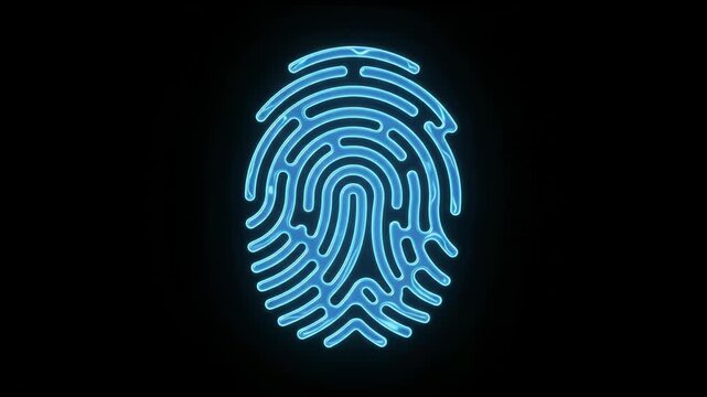 Biometric Fingerprint Scanner Silhouette Filling with Glowing Blue Organic Fluid Waves Representing Digital Identity Authentication and Cyber Access Loop