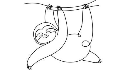 Fototapeta premium Sloth hanging white background.