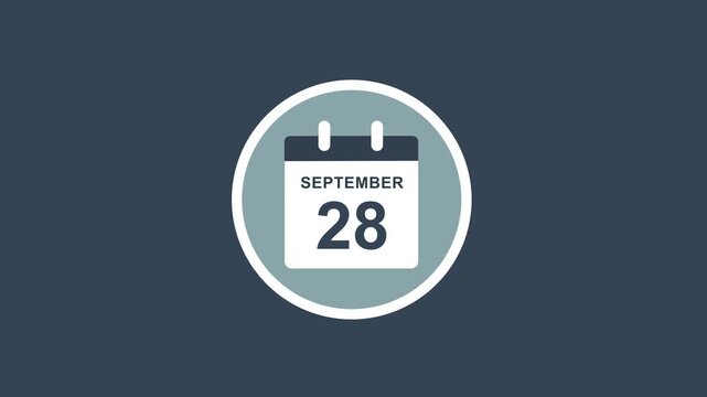 Minimalist calendar animation featuring september 28th date display for scheduling, time management, business planning, deadline reminders, and digital marketing presentation