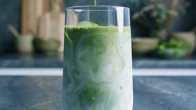 Matcha Layering Over Iced Milk