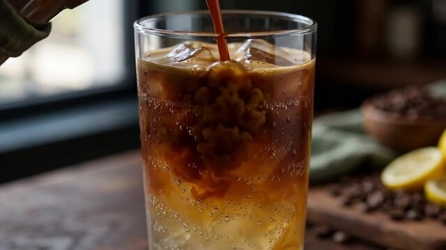 Espresso Pouring Into Tonic Water