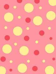 pink background decorated with a polka-dot pattern featuring larger butter-yellow and smaller dark pink circles. Bubble wallpaper. Simple wallpaper background. © Istiadah