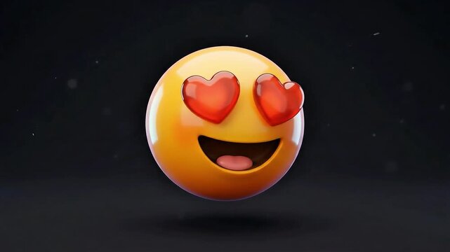 Happy yellow emoji face with heart eyes on a black background love expression adore icon graphics