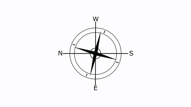 Compass icon animated. Compass line icon on the Alpha Channel. Directional compass icon illustration...4k video animation