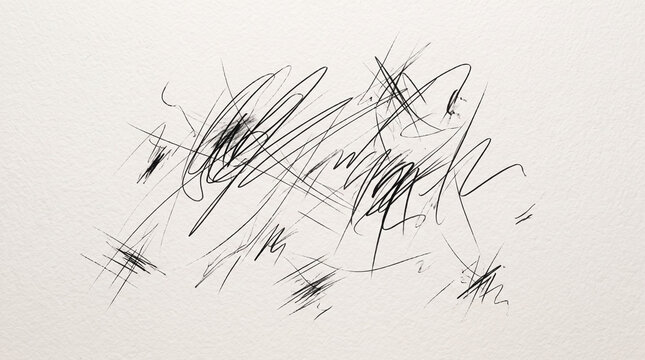 Chaotic ink scribbles and pen marks on paper texture artistic abstract background with hand-drawn expressive lines and black ink strokes
