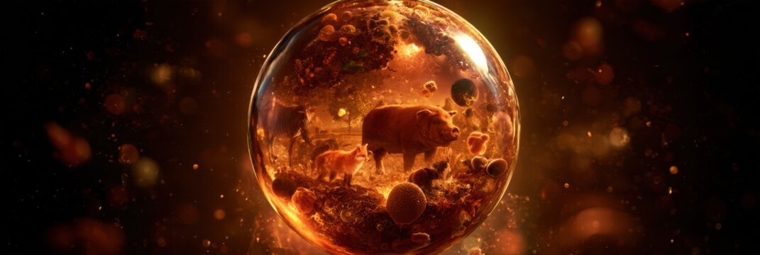 This concept depicts diverse microbial exposures training the immune system for tolerance, with farm animals and soil bacteria in focus.