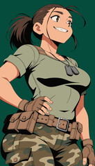 Obraz premium Confident Anime Style Female Soldier Character Illustration For Military Concept Design