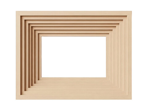 Wooden layered rectangular frame with nested borders isolated on transparent background