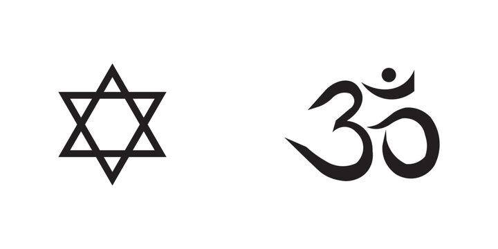 Star of david and om symbol representing judaism and hinduism isolated on white background with om symbol