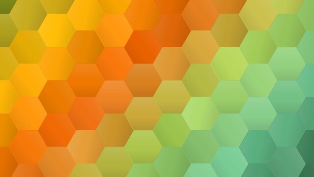 Colorful hexagon pattern background with vibrant gradient transition from yellow orange to green