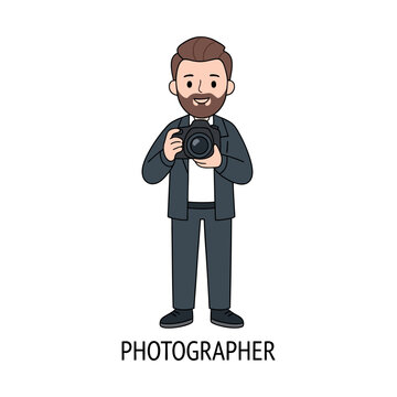 Professional photographer holding professional DSLR camera vector illustration