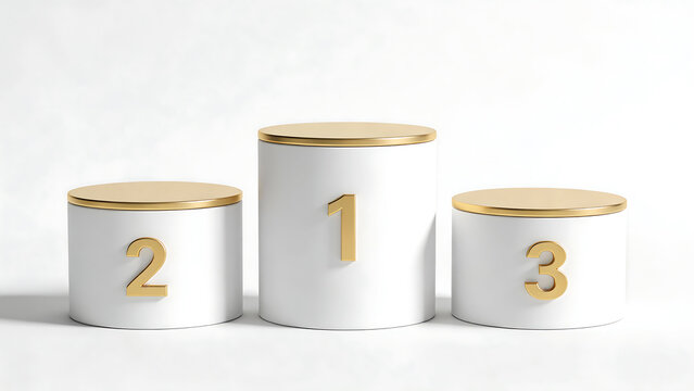 Gold-numbered white podium with first, second, and third place positions on a clean white background