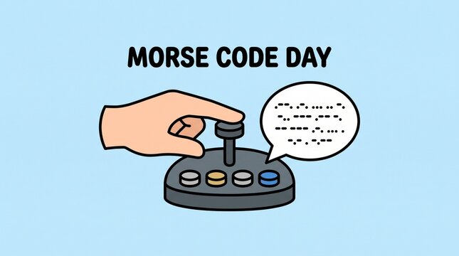 Hand pressing morse code key with speech bubble