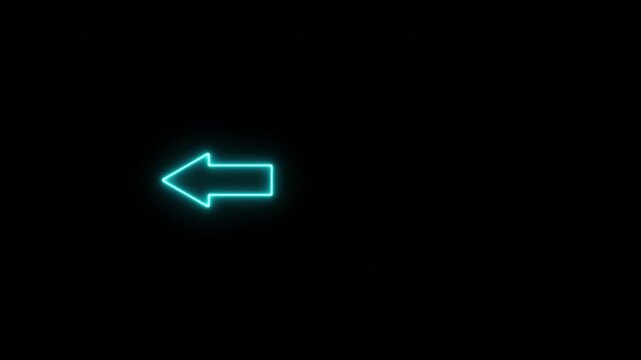 4k ultra hd 3840x2160 cyan neon leftward arrow animation right to left to right positioning glowing direction symbol dark background