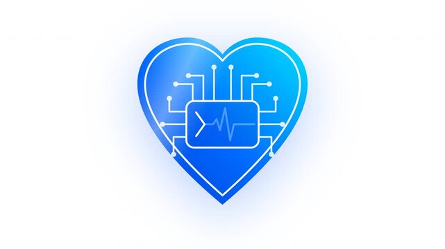 Server uptime health monitoring with blue digital pulse heart icons