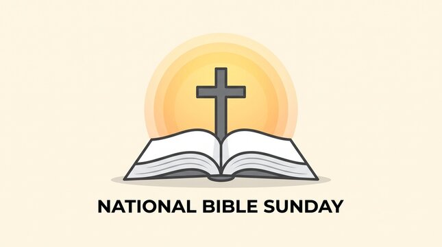 Open bible with cross symbol for national bible sunday