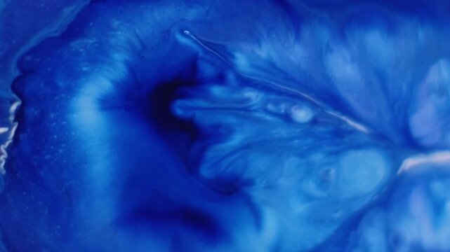 Pigment blend. Paint blotch. Blue color dye enamel boil acrylic spill mix water. Defocused abstract splatter dissolve transition background.