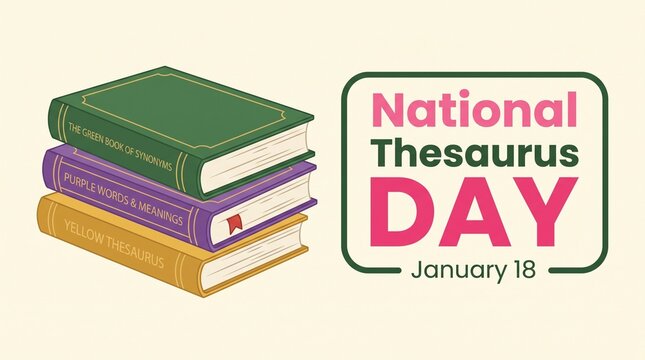 National thesaurus day illustration with books