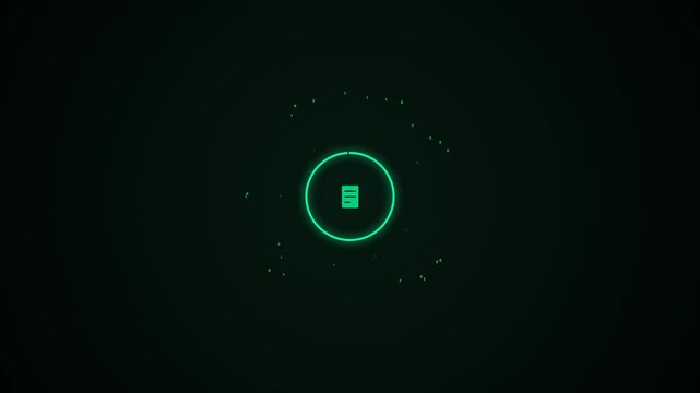 Digital document icon animation with futuristic data network background