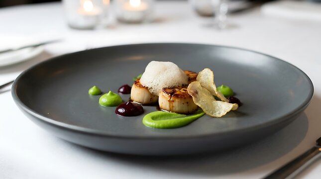 Gourmet Seared Scallops with Pea Puree and Culinary Foam